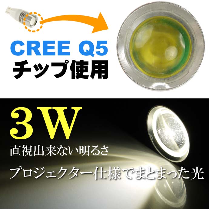 CREE Q5 T10/T16 3WLEDバルブプロジェクターホワイト
